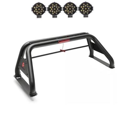 Classic Roll Bar With 2 pairs of 7.0" Black Trim Rings LED Flood Lights-Black-Colorado/Canyon/Tacoma|Black Horse Off Road