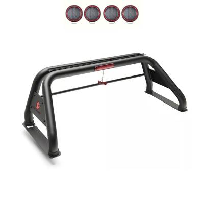 Classic Roll Bar With 2 Sets of 5.3" Red Trim Rings LED Flood Lights-Black-Colorado/Canyon/Tacoma|Black Horse Off Road