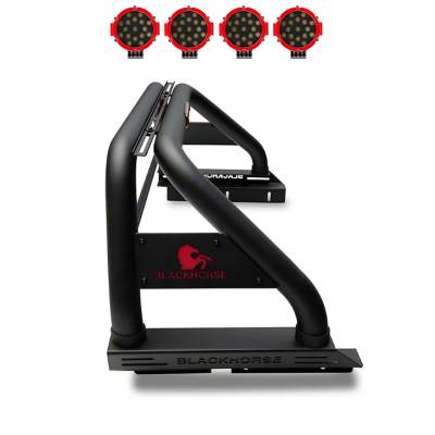 Classic Roll Bar With 2 pairs of 7.0" Red Trim Rings LED Flood Lights-Black-2020-2023 Jeep Gladiator|Black Horse Off Road