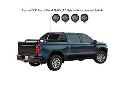 Gladiator Roll Bar Kit-Black-GLRB-01B-PLFB-Part Information:2 sets of 5.3" Dia.  Black LED Flood Lights w/ Harness and Switch