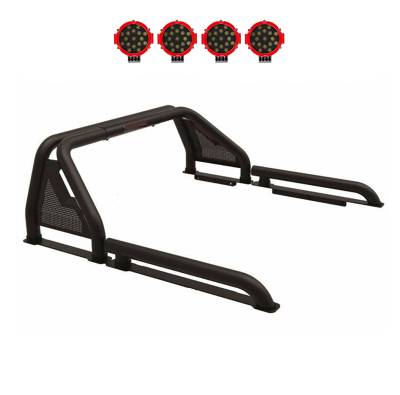 Gladiator Roll Bar With 2 pairs of 7.0" Red Trim Rings LED Flood Lights-Black-Silverado/Sierra 14+,Ford F-150 15+,Dodge Ram 15+|Black Horse Off Road