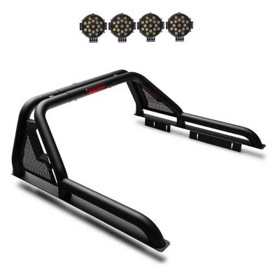GLADIATOR Roll Bar Ladder Rack With 2 pairs of 7.0" Black Trim Rings LED Flood Lights-Black-Canyon/Colorado/Tacoma|Black Horse Off Road