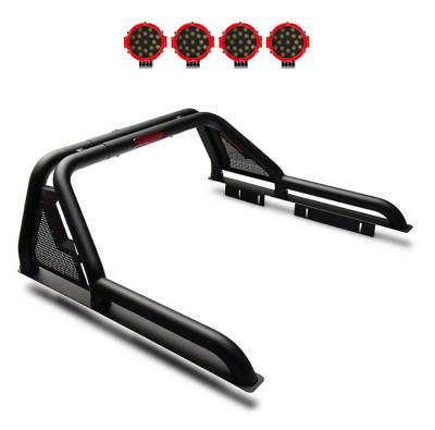 Gladiator Roll Bar With 2 pairs of 7.0" Red Trim Rings LED Flood Lights-Black-Canyon/Colorado/Tacoma|Black Horse Off Road
