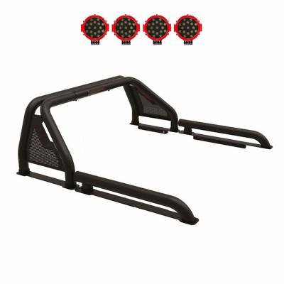 Gladiator Roll Bar With 2 pairs of 7.0" Red Trim Rings LED Flood Lights-Black-2005-2021 Nissan Frontier|Black Horse Off Road