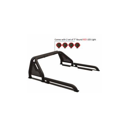 Gladiator Roll Bar Kit-Black-GLRB-07B-PLR-Part Information:Incl. 2 pairs of 7.0"Dia.  LED  Lights w/Red Trim Rings w/ Wiring Harness and Switch