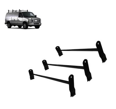 Black Horse off road three Bars Ladder Rack Black Steel Roof Ladder Rack adjustable utility Cross Bar Ladder Rack with Stoppers Fit 2003-2024 Chevy Express/GMC Savana|1999-2014 Ford Econoline - 600 LBS weight Capacity |Black Horse Off Road