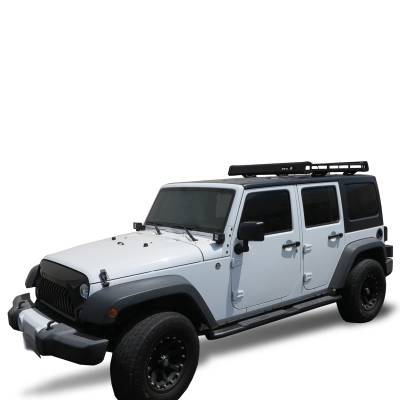 The heavy duty formed roof rack is available in your choice of high strength, 2mm carbon steel or light weight, aircraft grade 3mm aluminum.