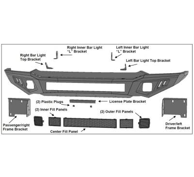 Armour II Heavy Duty Front Bumper Kit-Matte Black-AFB-RA10-K1-Part Information:Includes 1 20in LED Light Bar, 2 sets of 4in cube lights