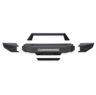 Armour II Heavy Duty Modular Front Bumper Kit-Matte Black-AFB-SI23-K1-Part Information:Full Set (Bumper, Bull Nose, & Skid Plate)& Includes 1 20in Double Row LED Light Bar