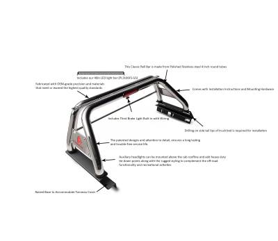 Black Horse Off Road - CLASSIC Roll Bar With 40" LED Light Bar-Stainless Steel-2005-2023 Toyota Tacoma|Black Horse Off Road - Image 12