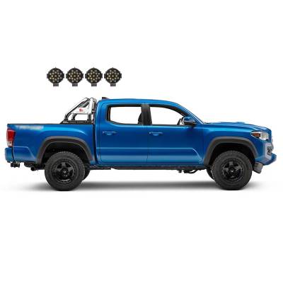 Black Horse Off Road - CLASSIC Roll Bar With 2 pairs of 7.0" Black Trim Rings LED Flood Lights-Stainless Steel-2005-2023 Toyota Tacoma|Black Horse Off Road - Image 2