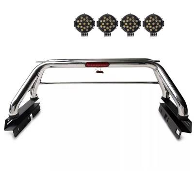 Black Horse Off Road - CLASSIC Roll Bar With 2 pairs of 7.0" Black Trim Rings LED Flood Lights-Stainless Steel-2005-2023 Toyota Tacoma|Black Horse Off Road - Image 8