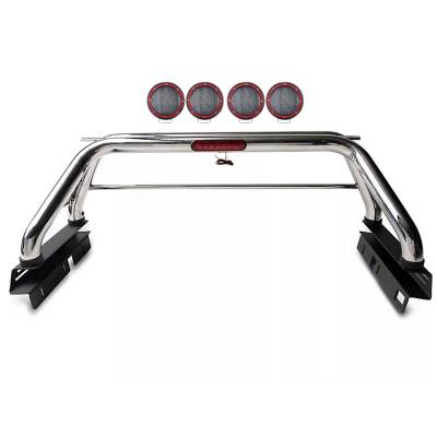 Black Horse Off Road - CLASSIC Roll Bar With 2 Sets of 5.3" Red Trim Rings LED Flood Lights-Stainless Steel-2005-2023 Toyota Tacoma|Black Horse Off Road - Image 4