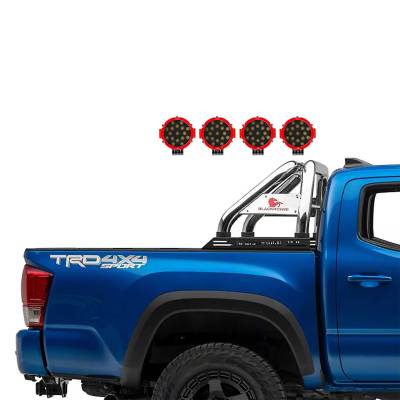 Black Horse Off Road - CLASSIC Roll Bar With 2 pairs of 7.0" Red Trim Rings LED Flood Lights-Stainless Steel-2005-2023 Toyota Tacoma|Black Horse Off Road - Image 2