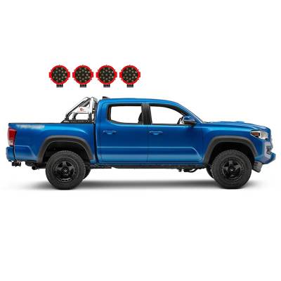 Black Horse Off Road - CLASSIC Roll Bar With 2 pairs of 7.0" Red Trim Rings LED Flood Lights-Stainless Steel-2005-2023 Toyota Tacoma|Black Horse Off Road - Image 3