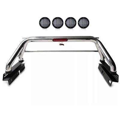 Black Horse Off Road - CLASSIC Roll Bar With 2 Set of 5.3".Black Trim Rings LED Flood Lights-Stainless Steel-Canyon/Colorado|Black Horse Off Road - Image 4