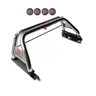 Black Horse Off Road - CLASSIC Roll Bar With 2 Sets of 5.3" Red Trim Rings LED Flood Lights-Stainless Steel-2019-2023 Ford Ranger|Black Horse Off Road - Image 3