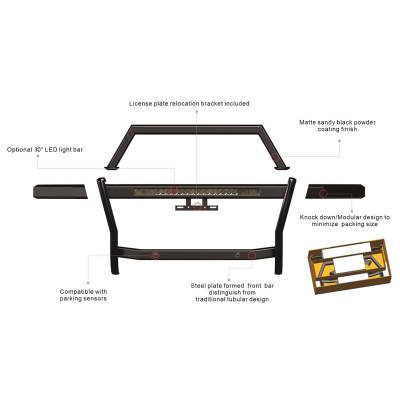 Black Horse Off Road - RAMBLER Grille Guard With 30" LED Bar Single Row-Black-2021-2023 Ford Bronco|Black Horse Off Road - Image 12