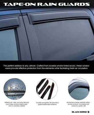 Black Horse Off Road - Black Horse Off Road [BHOR] |Tape On Rain Guard/Wind Deflectors|Chevrolet/GMC C1500/C2500/C3500/K1500/K2500/K3500, Chevrolet Tahoe, GMC Yukon, Cadillac Escalade, Chevrolet Suburban 1500 |Smoke,4Pcs|#140405 - Image 3