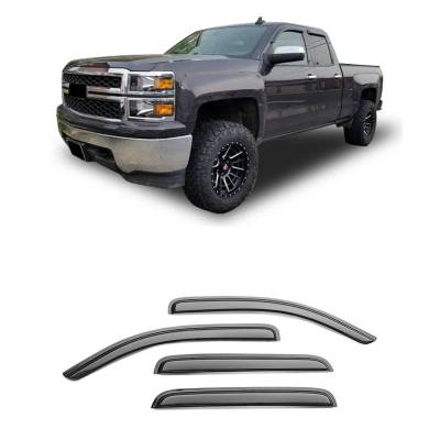 Black Horse Off Road [BHOR] |Tape On Rain Guard/Wind Deflectors|2014-2018 Silverado/Sierra 1500 Crew Cab/2015-2019 Chevrolet Silverado/Sierra 2500/3500 HD|3500 HD Crew Cab|Smoke,4Pcs|#14-CHSLCC-14