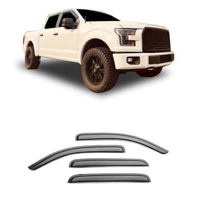 Black Horse Off Road [BHOR] |Tape On Rain Guard/Wind Deflectors|2017-2024 Ford F-250,F-350,F-450,F-550 Super Duty Super Crew Cab|Smoke,4Pcs|#14-94156