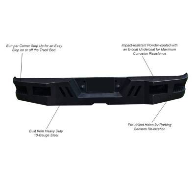 Black Horse Off Road - ARMOUR Super Heavy Duty Rear Bumper-Matte Black-2011-2019 GMC Sierra 2500 HD/2011-2019 GMC Sierra 3500 HD/2011-2019 Chevrolet Silverado 2500 HD/2011-2019 Chevrolet Silverado 3500 HD|Black Horse Off Road - Image 13