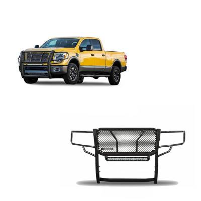 RUGGED Heavy Duty Grille Guard With 20" Double Row LED Light-Black-2017-2024 Nissan Titan XD|Black Horse Off Road