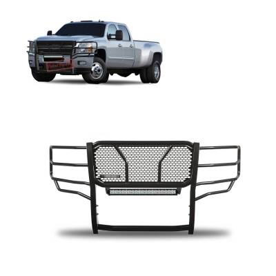 RUGGED Heavy Duty Grille Guard With 20" Double Row LED Light-Black-Silverado 2500 HD/Silverado 3500 HD|Black Horse Off Road