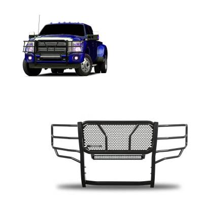 RUGGED Heavy Duty Grille Guard With 20" Double Row LED Light-Black-F-250/F-350/F-450/F-550 SD|Black Horse Off Road