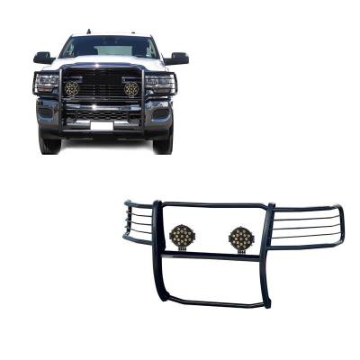 Grille Guard With Set of 7.0" Black Trim Rings LED Flood Lights-Black-2500/3500|Black Horse Off Road