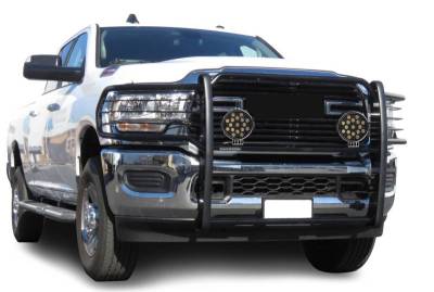 Black Horse Off Road - Grille Guard With Set of 7.0" Black Trim Rings LED Flood Lights-Black-2500/3500|Black Horse Off Road - Image 2