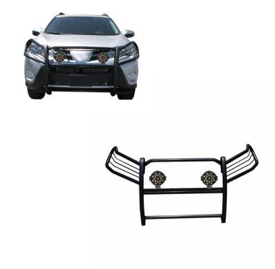 Grille Guard With Set of 7.0" Black Trim Rings LED Flood Lights-Black-2006-2018 Toyota RAV4|Black Horse Off Road