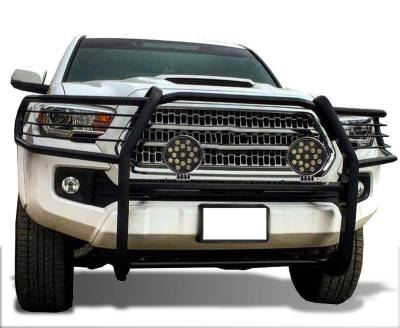 Grille Guard With Set of 7.0" Black Trim Rings LED Flood Lights-Black-2016-2023 Toyota Tacoma|Black Horse Off Road