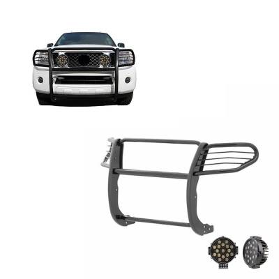 Grille Guard With Set of 7.0" Black Trim Rings LED Flood Lights-Black-Frontier/Pathfinder|Black Horse Off Road