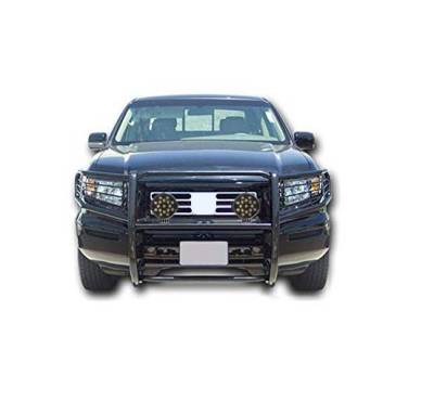 Grille Guard With Set of 7.0" Black Trim Rings LED Flood Lights-Black-2006-2014 Honda Ridgeline|Black Horse Off Road