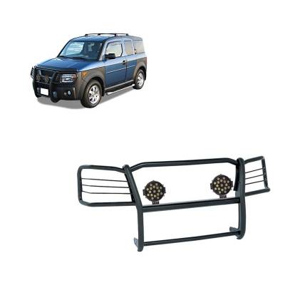 Grille Guard With Set of 7.0" Black Trim Rings LED Flood Lights-Black-2003-2008 Honda Element|Black Horse Off Road