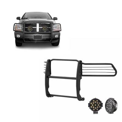 Grille Guard With Set of 7.0" Black Trim Rings LED Flood Lights-Black-Ram 1500/Ram 2500/Ram 3500|Black Horse Off Road