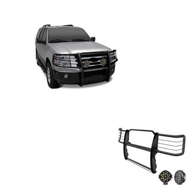 Grille Guard With Set of 7.0" Black Trim Rings LED Flood Lights-Black-Explorer/Mountaineer|Black Horse Off Road