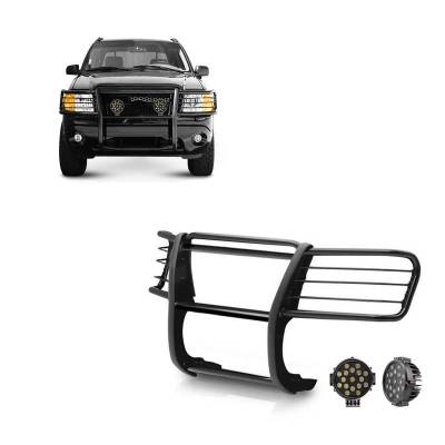 Grille Guard With Set of 7.0" Black Trim Rings LED Flood Lights-Black-2002-2005 Ford Explorer|Black Horse Off Road