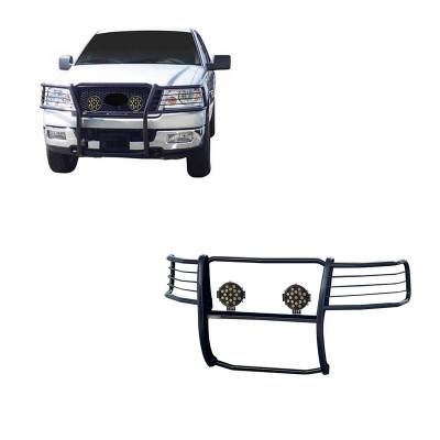 Grille Guard With Set of 7.0" Black Trim Rings LED Flood Lights-Black-2004-2008 Ford F-150|Black Horse Off Road