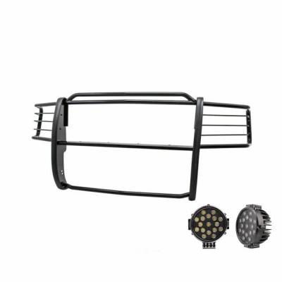 Grille Guard With Set of 7.0" Black Trim Rings LED Flood Lights-Black-Ranger/Ranger|Black Horse Off Road