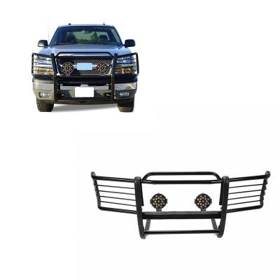 Grille Guard With Set of 7.0" Black Trim Rings LED Flood Lights-Black-K5 Blazer/Silverado/Suburban 1500/Tahoe/S15 Jimmy/Sierra 1500/Yukon|Black Horse Off Road