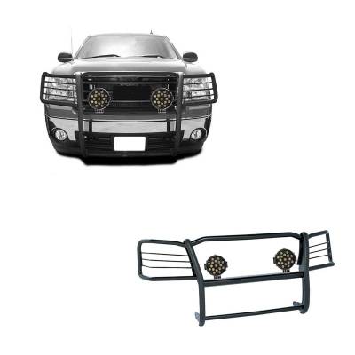 Grille Guard With Set of 7.0" Black Trim Rings LED Flood Lights-Black-2007-2013 GMC Sierra 1500|Black Horse Off Road