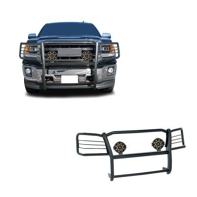 Grille Guard With Set of 7.0" Black Trim Rings LED Flood Lights-Black-Sierra 1500 Limited/Sierra 1500|Black Horse Off Road