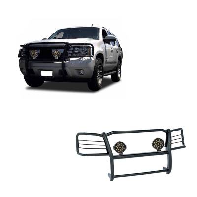 Grille Guard With Set of 7.0" Black Trim Rings LED Flood Lights-Black-Suburban /Tahoe|Black Horse Off Road