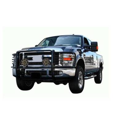 Black Horse Off Road - Grille Guard With Set of 7.0" Black Trim Rings LED Flood Lights-Black-Silverado 2500 HD/Silverado 3500 HD|Black Horse Off Road - Image 2