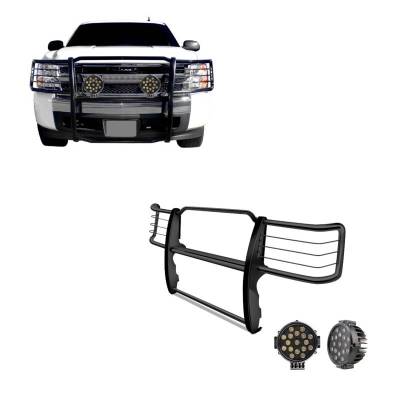 Grille Guard With Set of 7.0" Black Trim Rings LED Flood Lights-Black-2014-2018 Chevrolet Silverado 1500|Black Horse Off Road