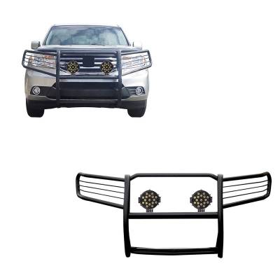 Grille Guard With Set of 7.0" Black Trim Rings LED Flood Lights-Black-2009-2015 Honda Pilot|Black Horse Off Road