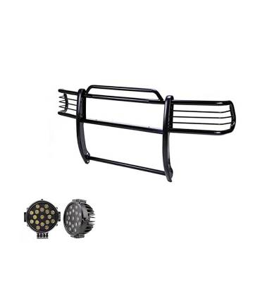 Grille Guard With Set of 7.0" Black Trim Rings LED Flood Lights-Black-Armada/Titan/Titan|Black Horse Off Road