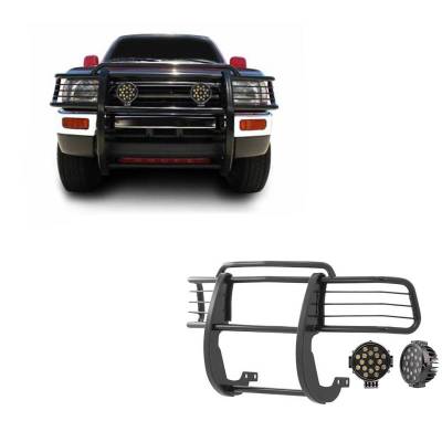 Grille Guard With Set of 7.0" Black Trim Rings LED Flood Lights-Black-4Runner/Tacoma|Black Horse Off Road